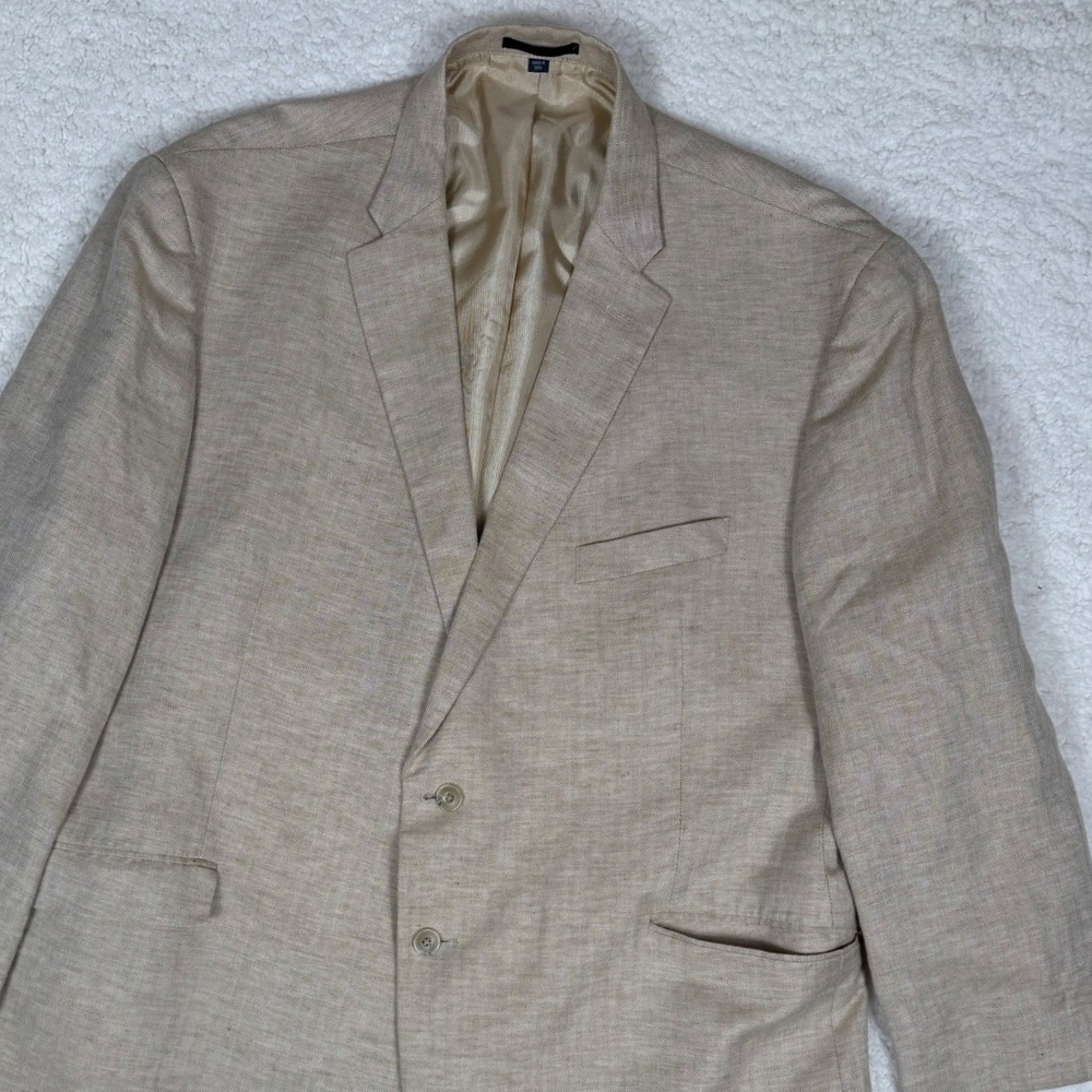 Jos A Bank 1905 Mens 50S Linen Cotton Herringbone Sport Coat Blazer Tan Tailored